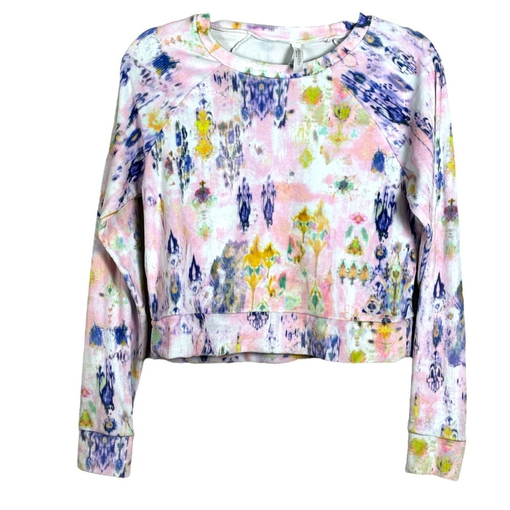 Embrace Life Athleisure Multicolor Cropped Long Sleeve Velour Top Size Small